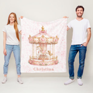 Pink Carousel Princess Birthday Party  Fleece Blanket