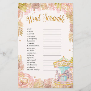Pink Carousel World Scramble Baby Shower Game