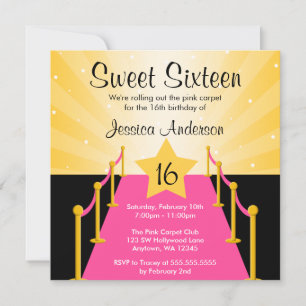 Pink Carpet Hollywood Sweet 16 Birthday Party Invitation