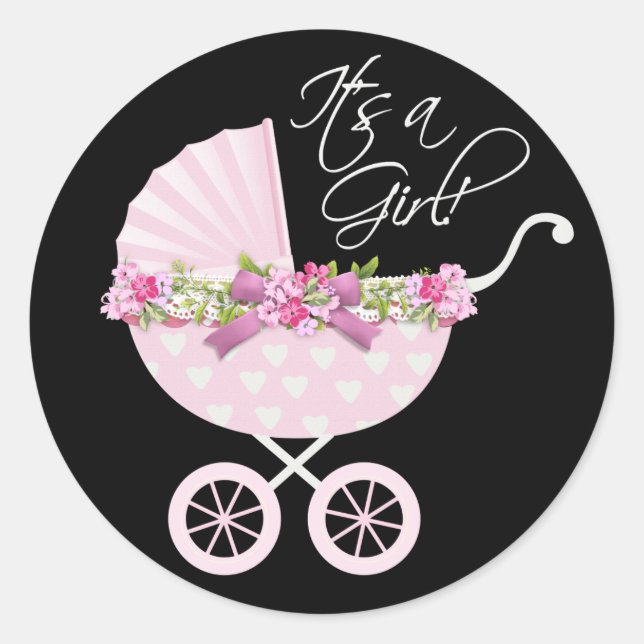 Pink Carriage Baby Classic Round Sticker (Front)
