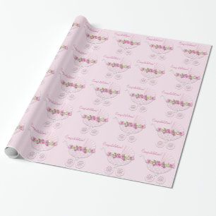 Pink Carriage Baby Girl Wrapping Paper