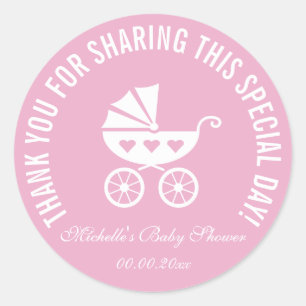 Pink carriage baby shower party favour stickers