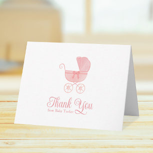Pink Carriage Girl Baby Shower Stationery Thank You Card