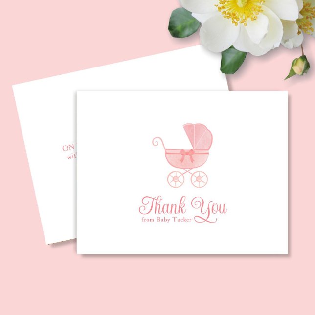 Pink Carriage Girl Baby Shower Thank You Card (Creator Uploaded)
