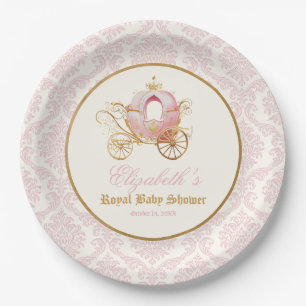 Pink Carriage Princess Fairytale Baby Shower Paper Plate