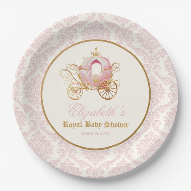 Pink Carriage Princess Fairytale Baby Shower  Paper Plate (Front)