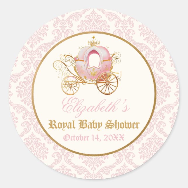 Pink Carriage Princess Fairytale  Classic Round Sticker (Front)