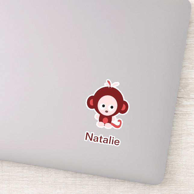 Pink Cartoon Baby Monkey with customisable text (Detail)