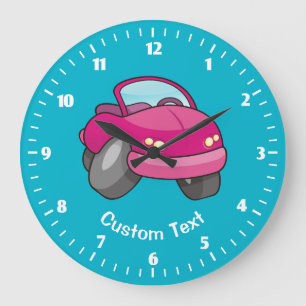 Pink Cartoon Car Large Clock