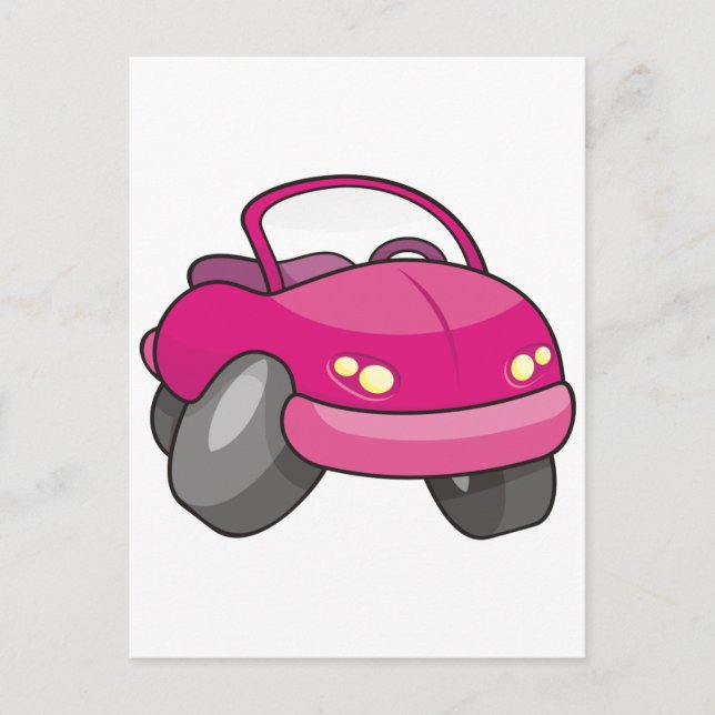 Pink Cartoon Car Postcard (Front)