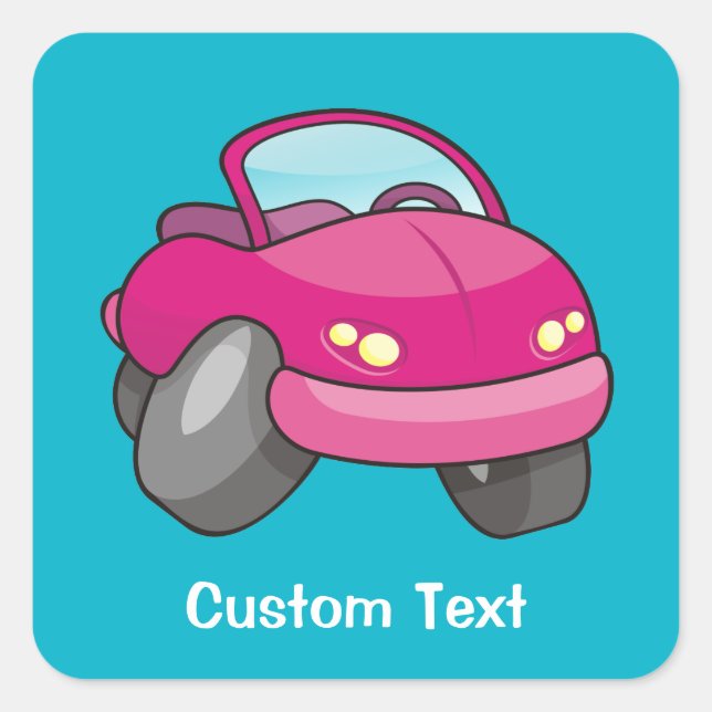 Pink Cartoon Car Square Sticker (Front)