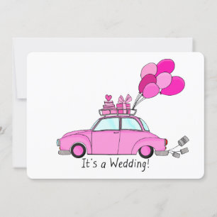 Pink Cartoon car Wedding Invitation