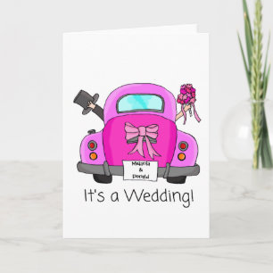 Pink Cartoon car Wedding Invitation