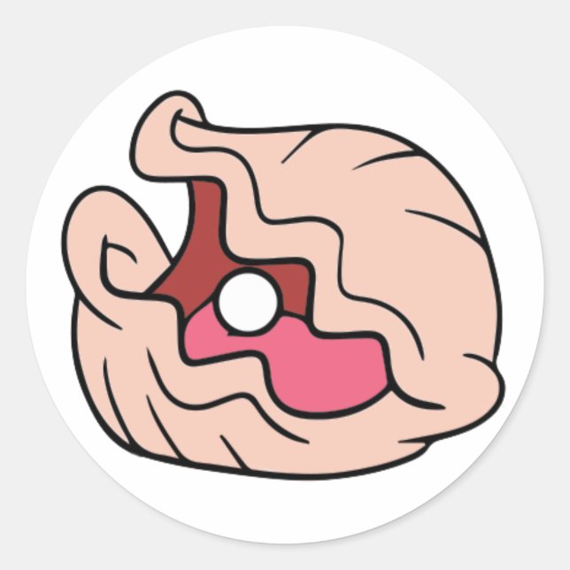 Pink Cartoon Clam with a Pearl in It Classic Round Sticker (Front)