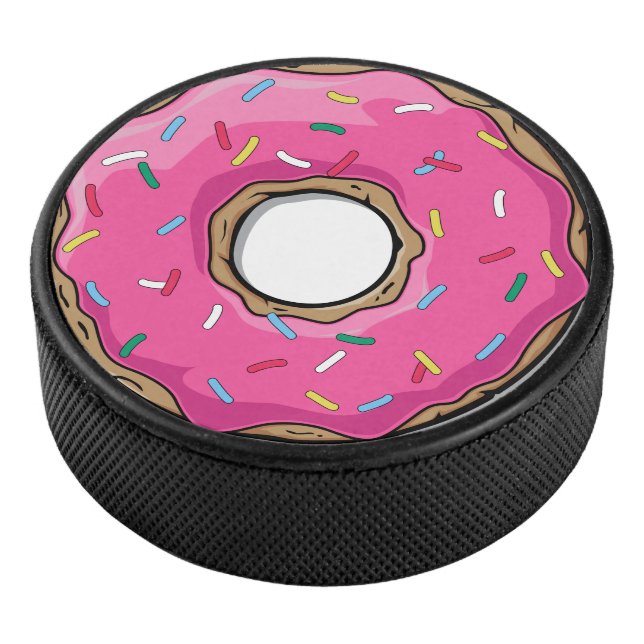 Pink Cartoon Doughnut with Sprinkles Hockey Puck (3/4)