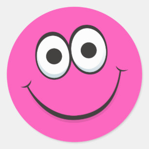 Pink cartoon face with happy smile stickers
