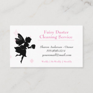 Pink Cartoon Fairy Girl House Cleaning Service Business Card