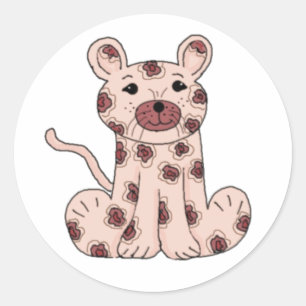 Pink Cartoon Leopard Classic Round Sticker