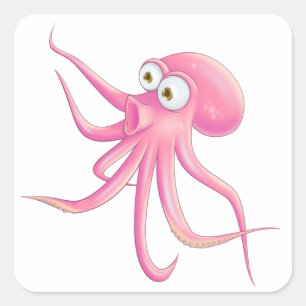 Pink Cartoon Octopus Square Sticker