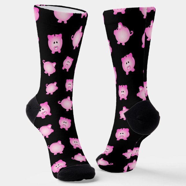 Pink Cartoon Pig Piggybank Money Cash Box Socks (Angled)