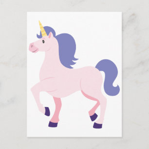 Pink Cartoon Unicorn with Purple Mane and Tail Postcard