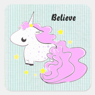Pink cartoon unicorn with stars sticker