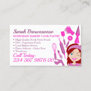 Pink Cartoon Woman Blue Eyes Bakery Cake Pastry Business Card