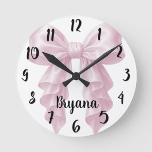Pink Cascade Ruffle Bow Elegant Posh Girly Round Clock