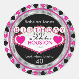 Pink Casino Poker Chip Birthday Party Classic Round Sticker