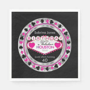 Pink Casino Poker Chip Birthday Party Napkin