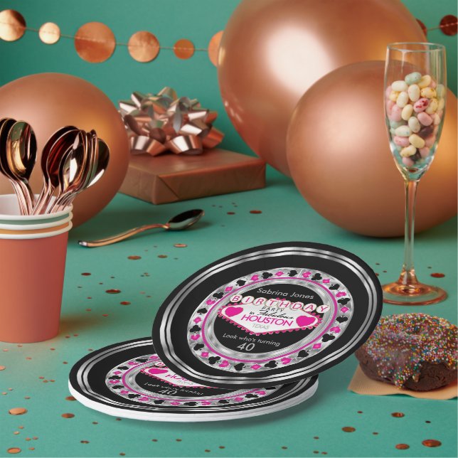 Pink Casino Poker Chip Birthday Party Paper Plate (Multi)