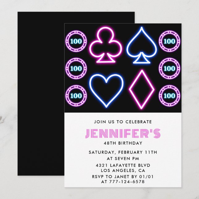 Pink Casino theme Gambling Poker 48th birthday  Invitation (Front/Back)