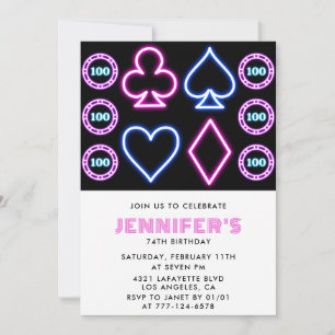 Pink Casino theme Gambling Poker 74th birthday Inv Invitation