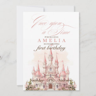 Pink Castle Kingdom Princess 1st Birthday Party   Invitation