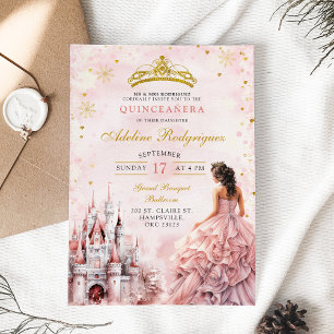 Pink Castle Palace Quinceanera Mexican Birthday Invitation