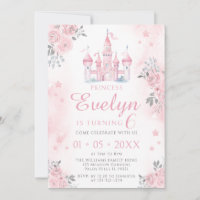 Pink castle princess birthday girl invitation