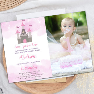 Pink Castle Princess Birthday Invitations w Photo
