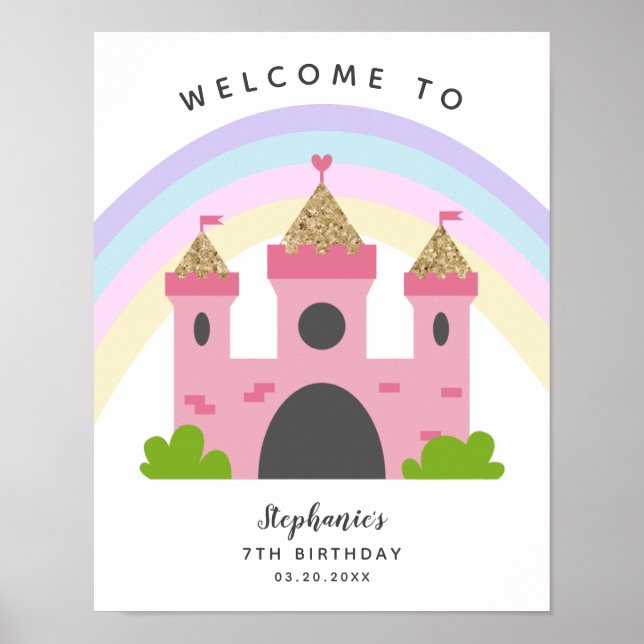 Pink Castle Princess Birthday Party Welcome Sign (Front)