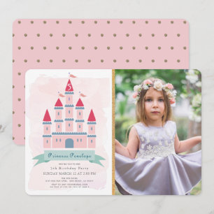 Pink Castle Princess Girl Photo Birthday Invitation