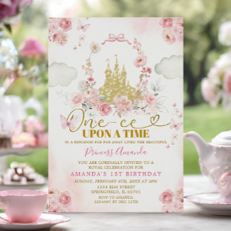 Pink Castle Princess One-ce Upon A Time Birthday Invitation