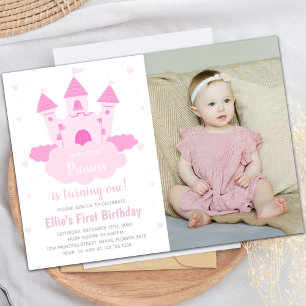 Pink Castle under CloudPrincess Birthday photo Invitation