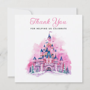 Pink Castle Watercolor 1st Birthday Thank You Card