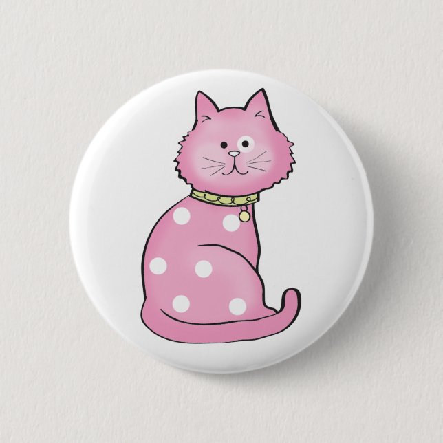 pink cat 6 cm round badge (Front)