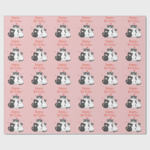 Pink Cat and Kittens Cute Happy Birthday  Wrapping Paper