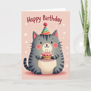 Pink Cat Birthday Card