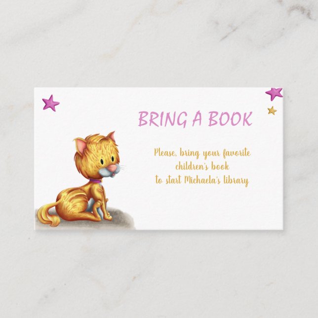 Pink Cat Bring a Book Enclosure Card (Front)
