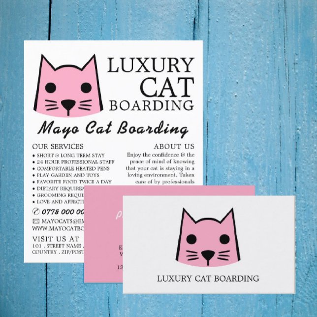 Pink Cat, Cat Boarding, Cattery Advertising Flyer (Creator Uploaded)
