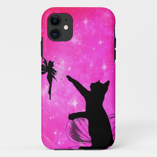 Pink Cat Chasing a Fairy Case-Mate iPhone Case (Back)