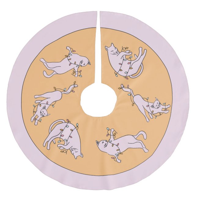 Pink Cat Christmas Light Brushed Polyester Tree Skirt (Front)
