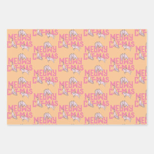 Pink Cat Christmas Light Holiday Wrapping Paper Sheet
